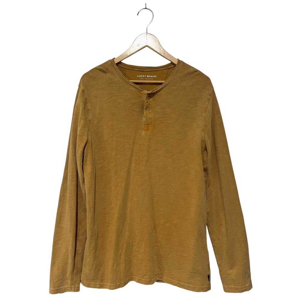 Lucky Brand Men’s Henley Shirt Long Sleeve Tan 100% Cotton Size L